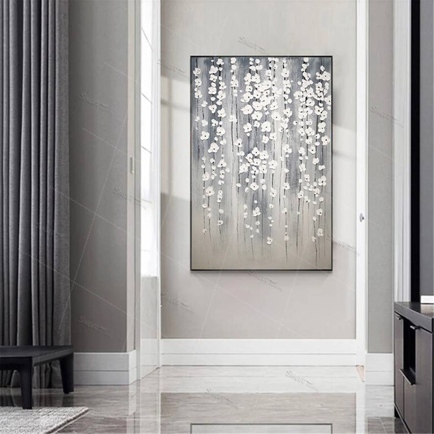 Hallway Original Silver Paintings Bedroom Abstract Canvas Wall Art OG4QH